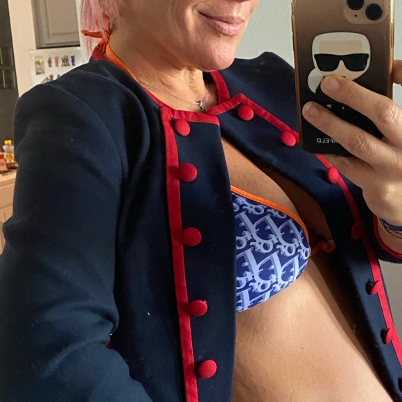 H&M Blazer Army style Navy/Red Cropped ! - Picture 1 of 6